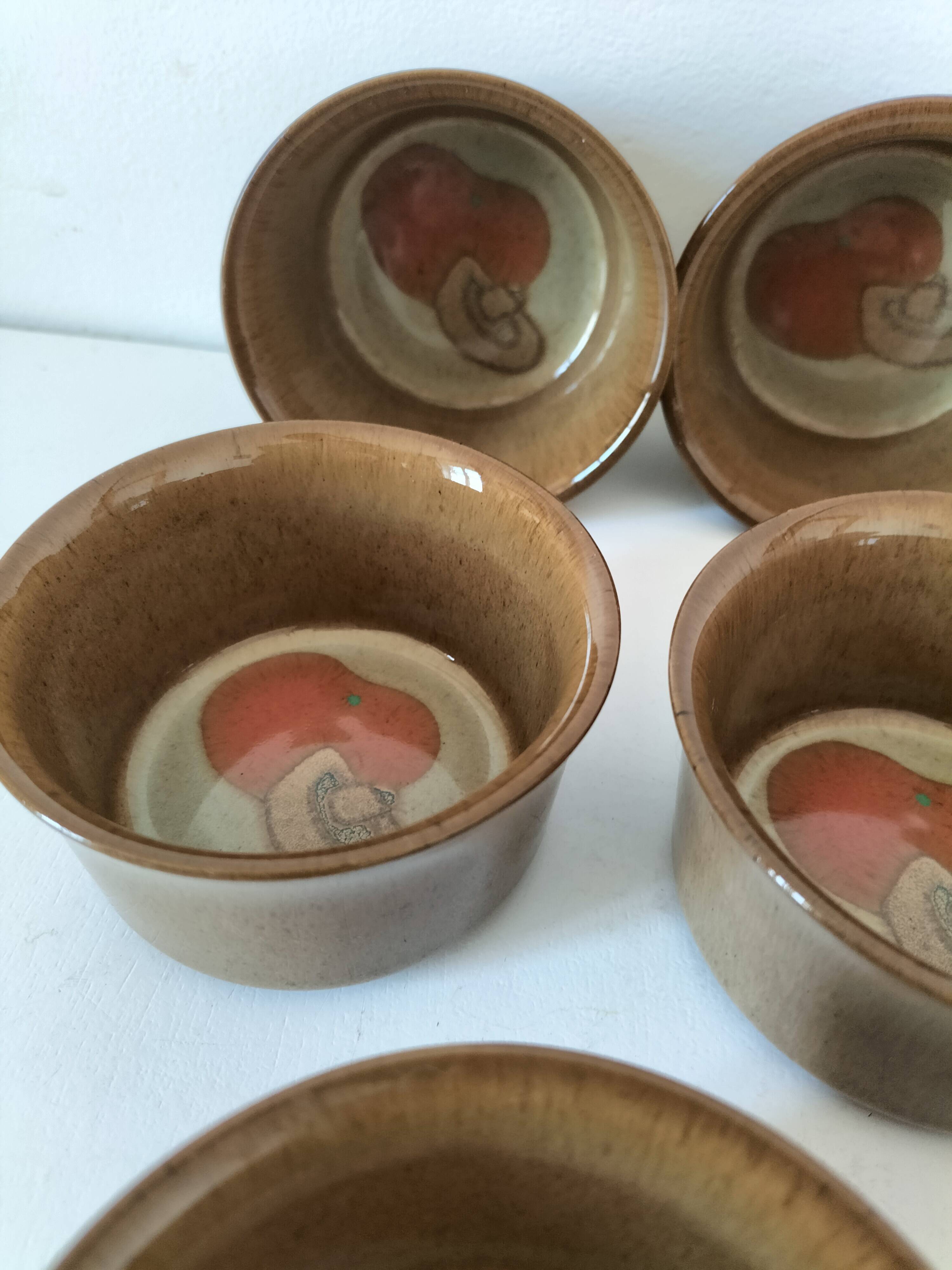 6 Denby stoneware ramekins with mushroom design - 1970s