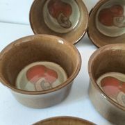 6 Denby stoneware ramekins with mushroom design - 1970s