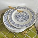9 English dessert plates with blue carriage decor