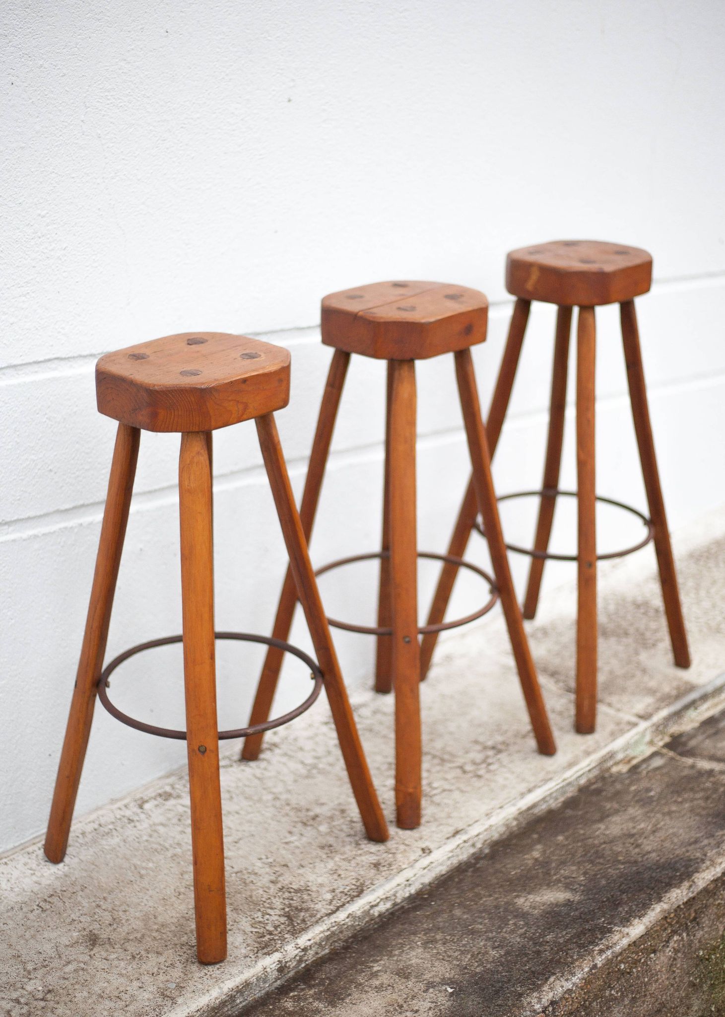 Bar stool X 3, wood and metal stool, brustalist stool, high stool