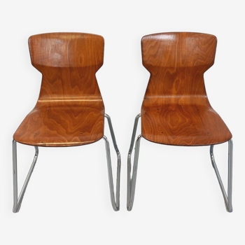 Pair of vintage Casala Obo-Formsitz designer chairs in bentwood and chrome from the 60s