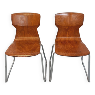 Pair of vintage Casala Obo-Formsitz designer chairs in bentwood and chrome from the 60s