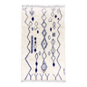 Tapis berbère marocain Azilal écru à motifs bleu majorelle 2,65x1,53m