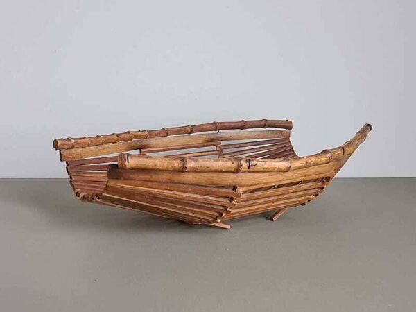 Panier bateau vintage français en bambou   Décor rustique
