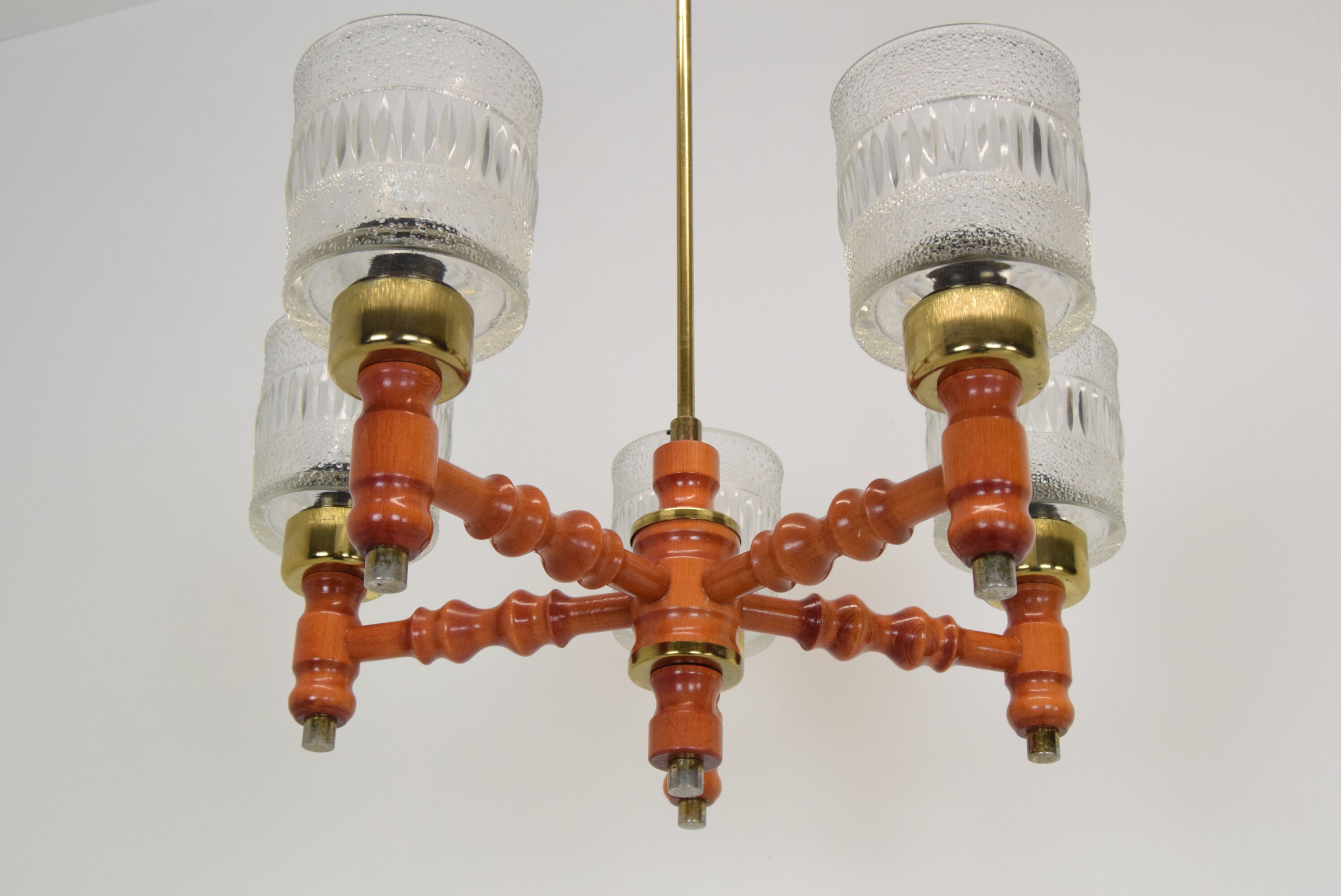 Mid-century Wood Chandelier by Instala Jilove u Decina,1960's