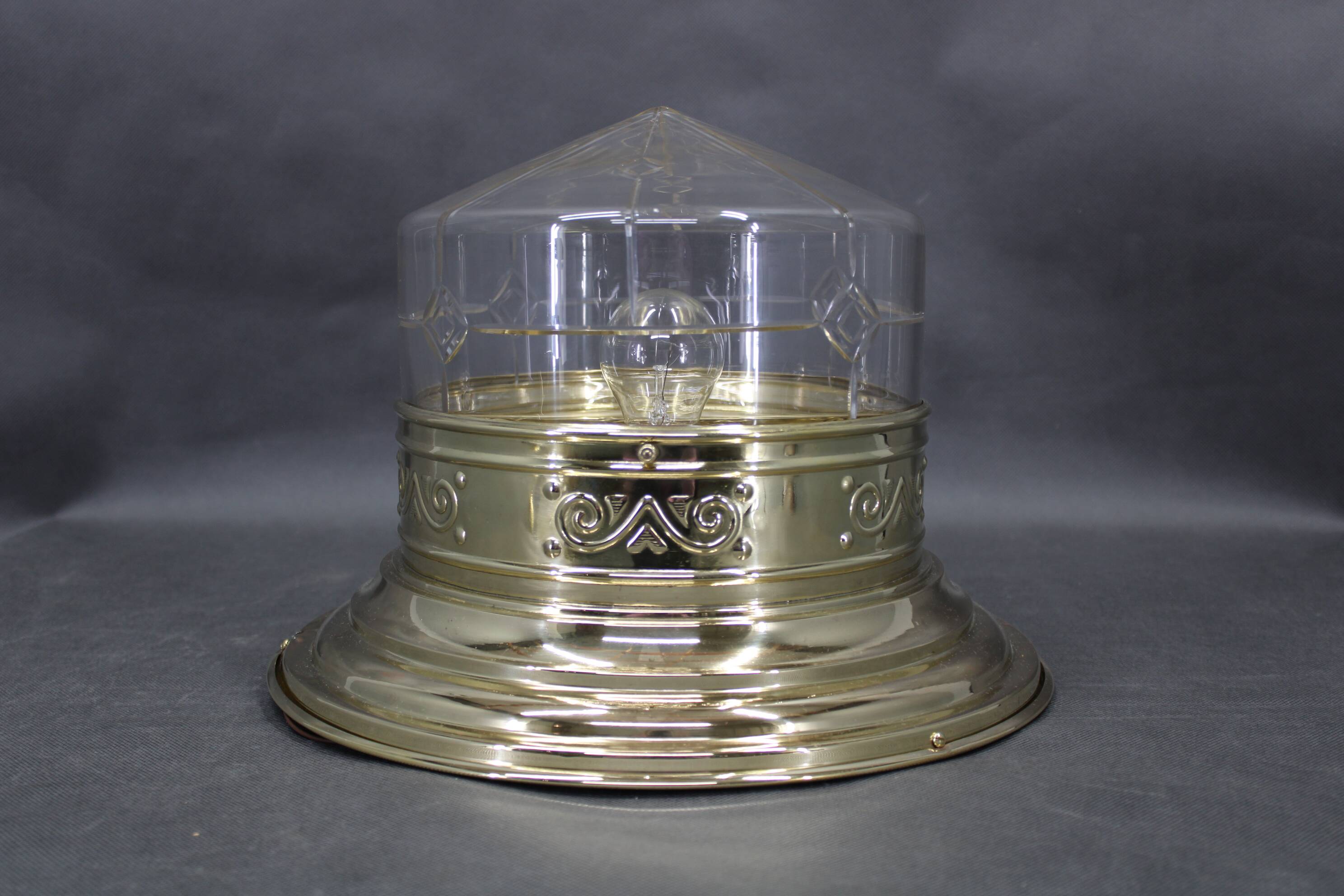 Art Nouveau brass and glass ceiling light, Czechoslovakia, 1930s