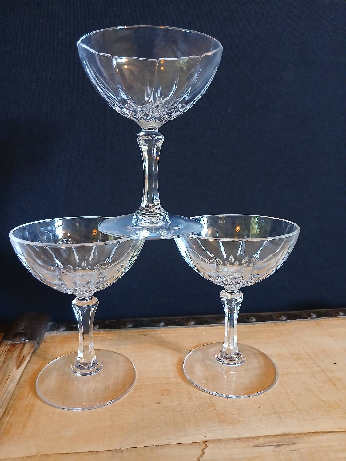 6 antique crystal champagne glasses