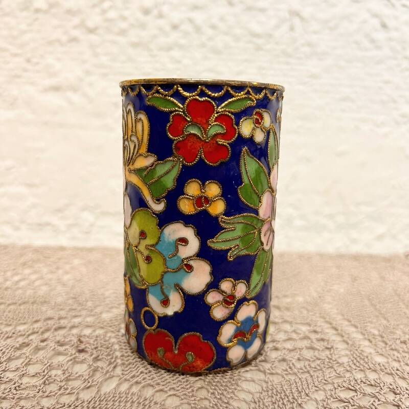 Flowered cloisonné enamel vase