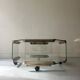 Hexagonal coffee table on wheels in glass and brass by Galloti & Radice, Italy 1970