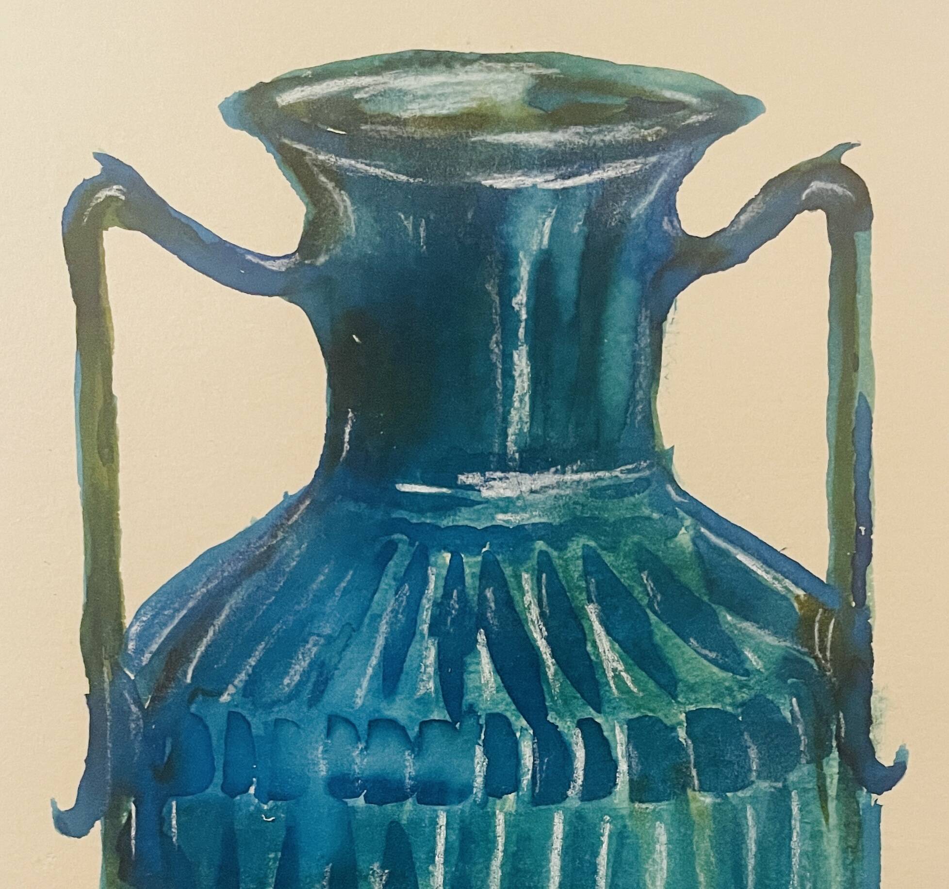 Signed watercolor and ink painting Vase Wabi Sabi collection China