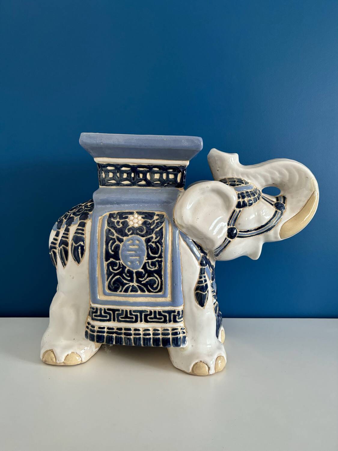 Ceramic elephant plant holder stool