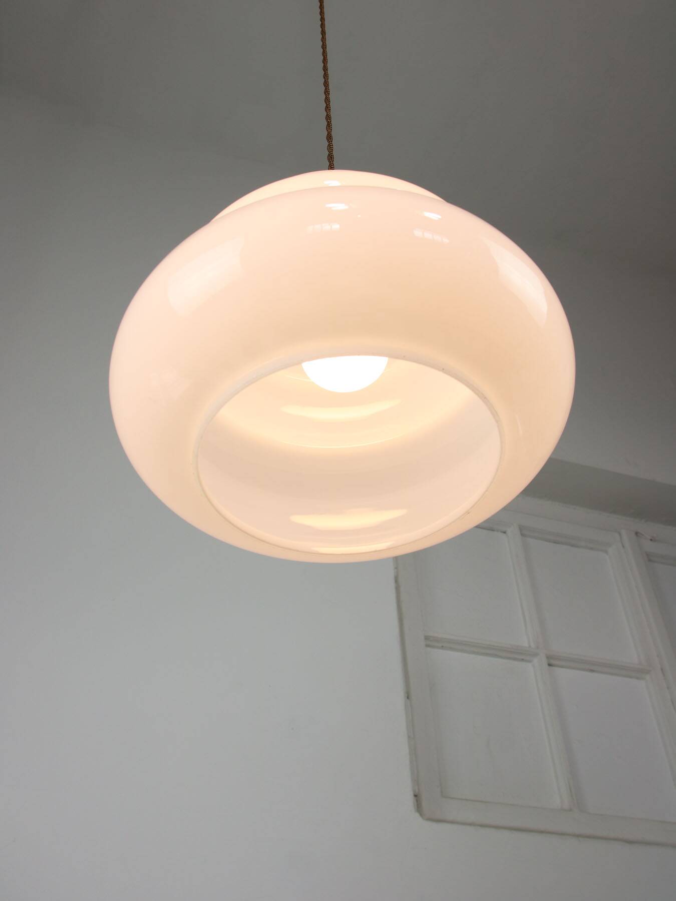 Mid-century italian brass and opaline cloud pendant lamp