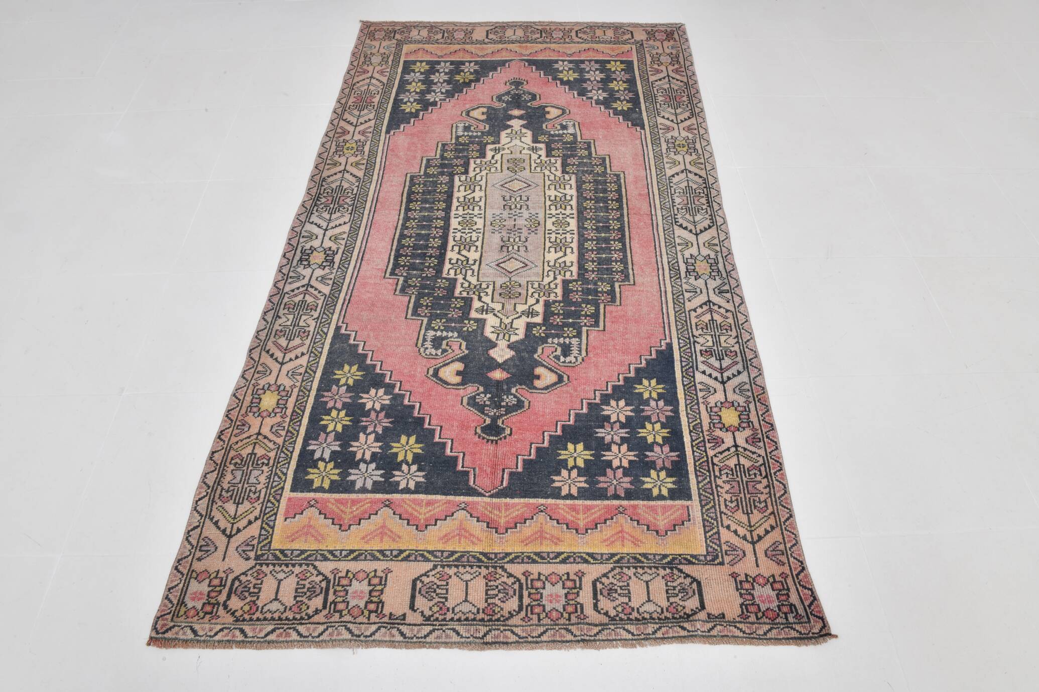 Pink & Navy Blue Persian Rug, 123x234Cm