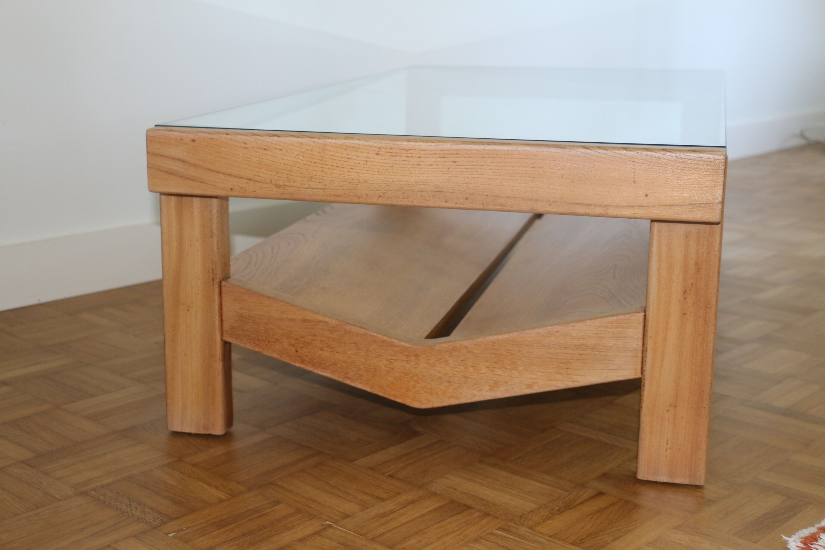 Coffee table oak and glass 1960