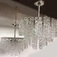Transparent and hammered strips “listelli ” murano glass chandelier