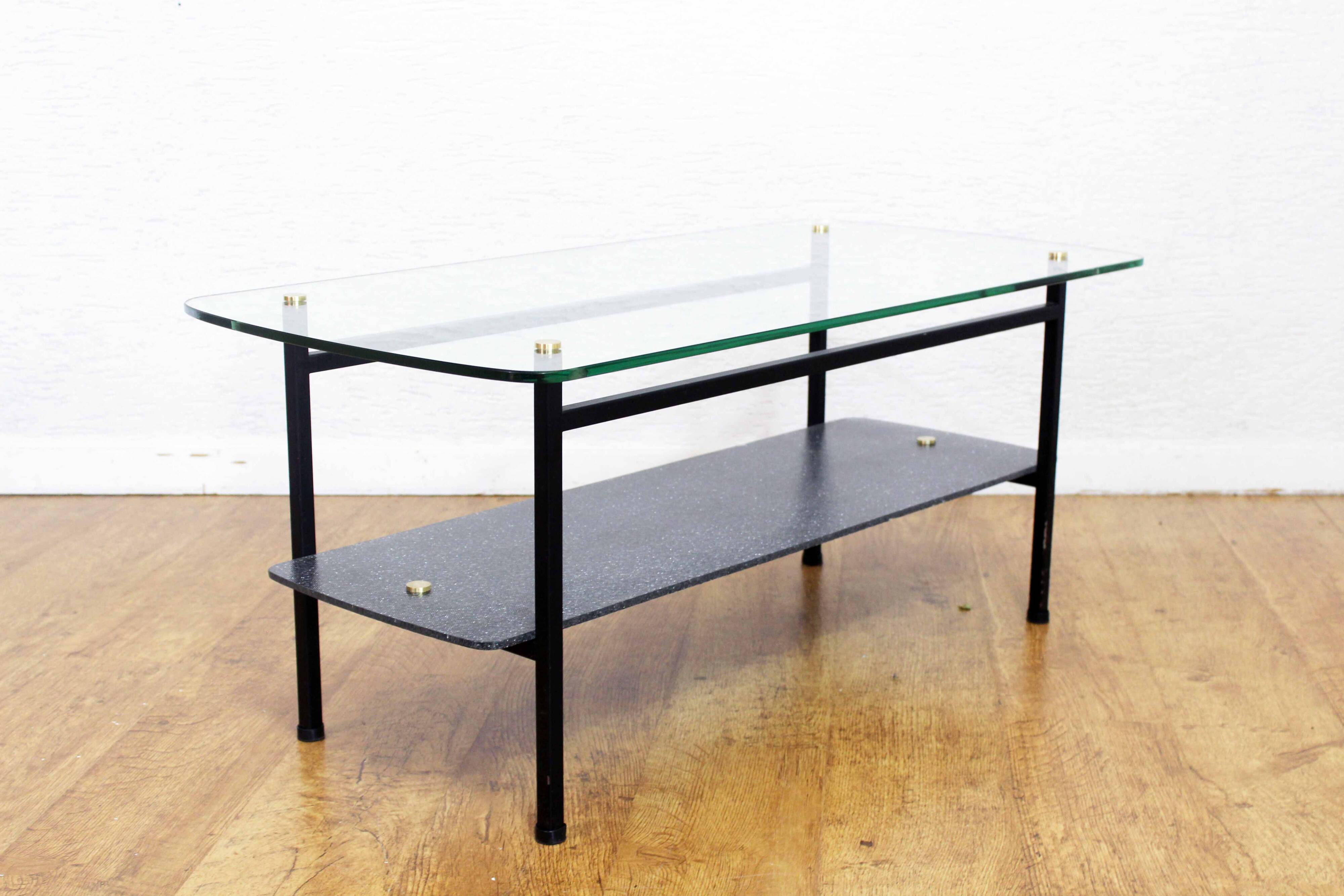 Vintage glass and metal coffee table 1970