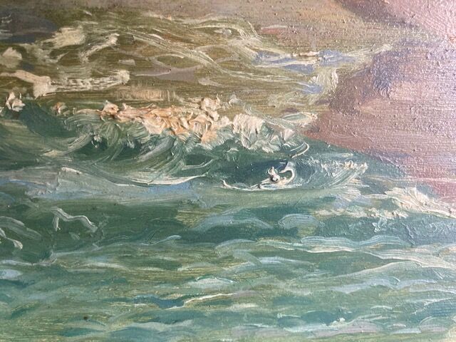 Painting, oil on canvas, "The Sea in Gatteville" by Jean Bernard Eschemann from 1924