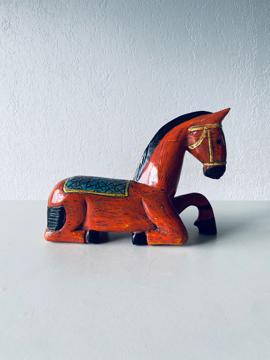 Hand painted carved wooden horse