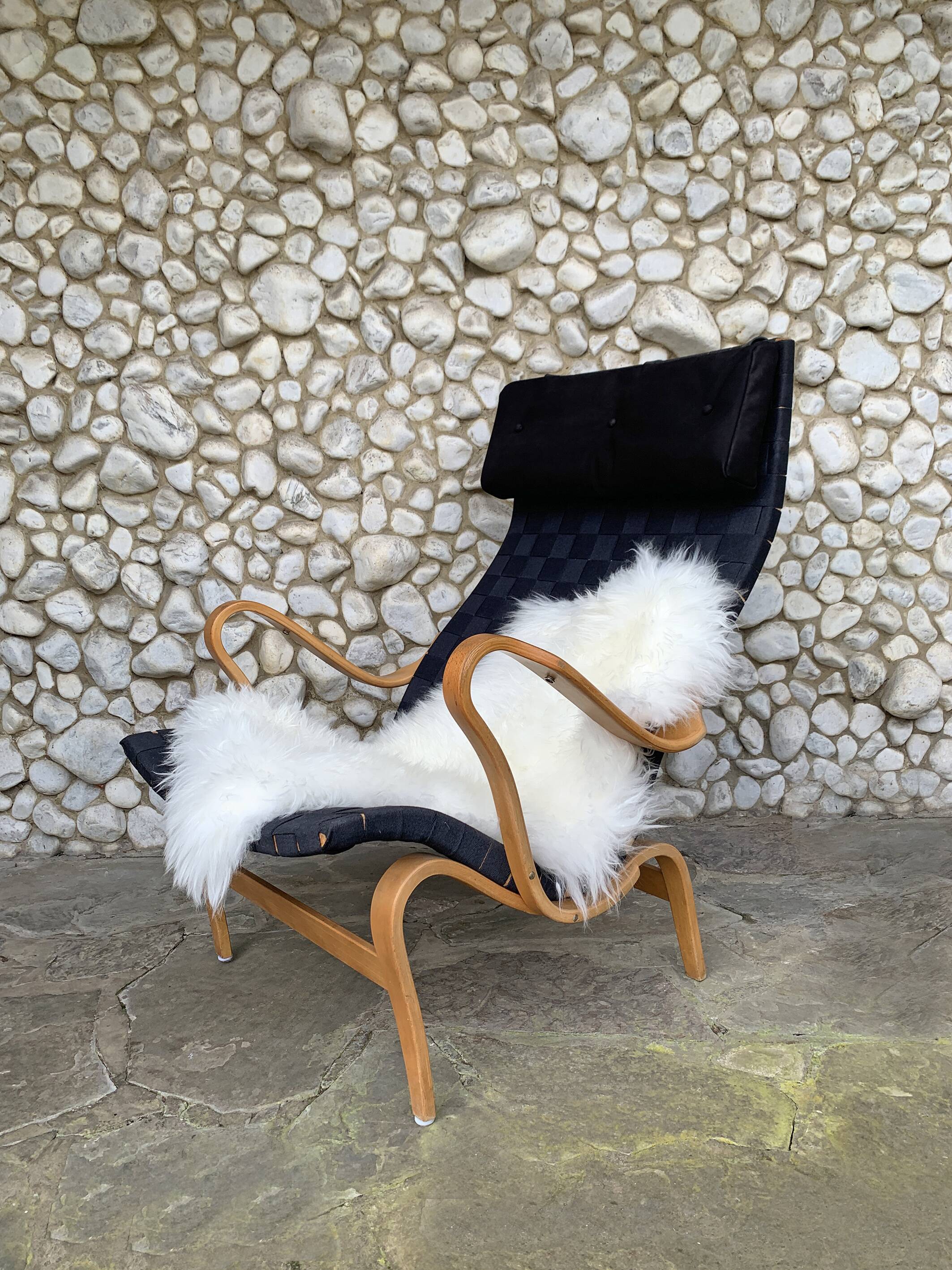 Pernilla armchair in black canvas by Bruno Mathsson, Dux, Sweden 1970