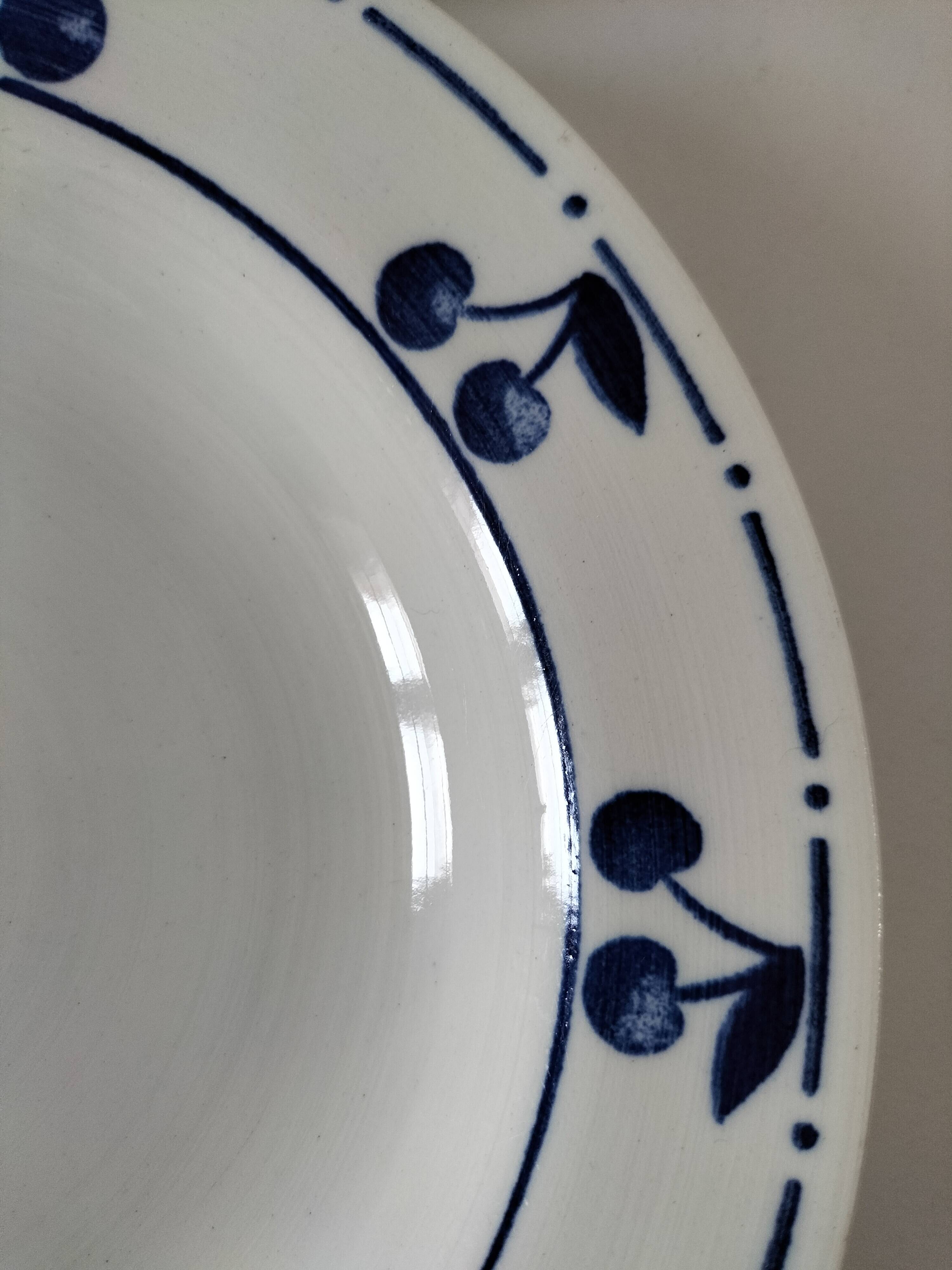 Set of 4 antique soup plates – “Blue Cherries” design – 1950s