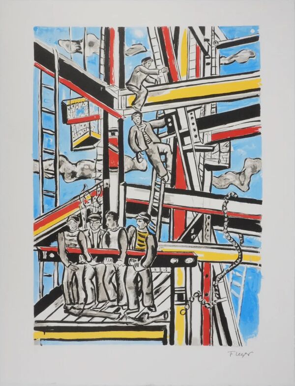 Fernand Léger : Les constructeurs dans les nuages, lithographie signée