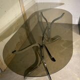 Design dining table year 70 in chrome and smoked glass