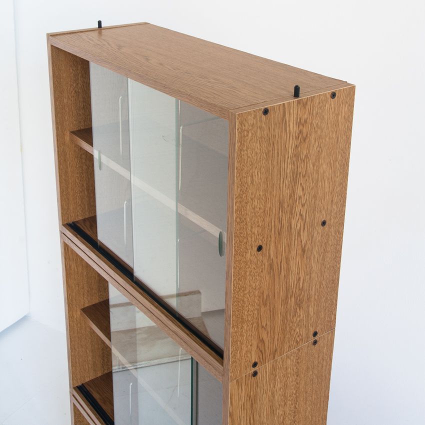 Set of 4 vintage CD shelves with glass doors, France 1990