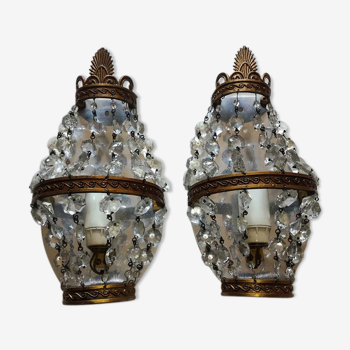 Duo of glass pampilles wall lamps