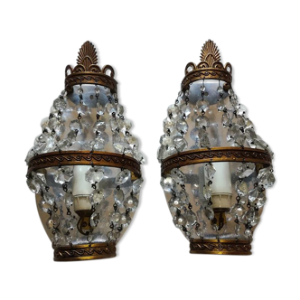 Duo of glass pampilles wall lamps