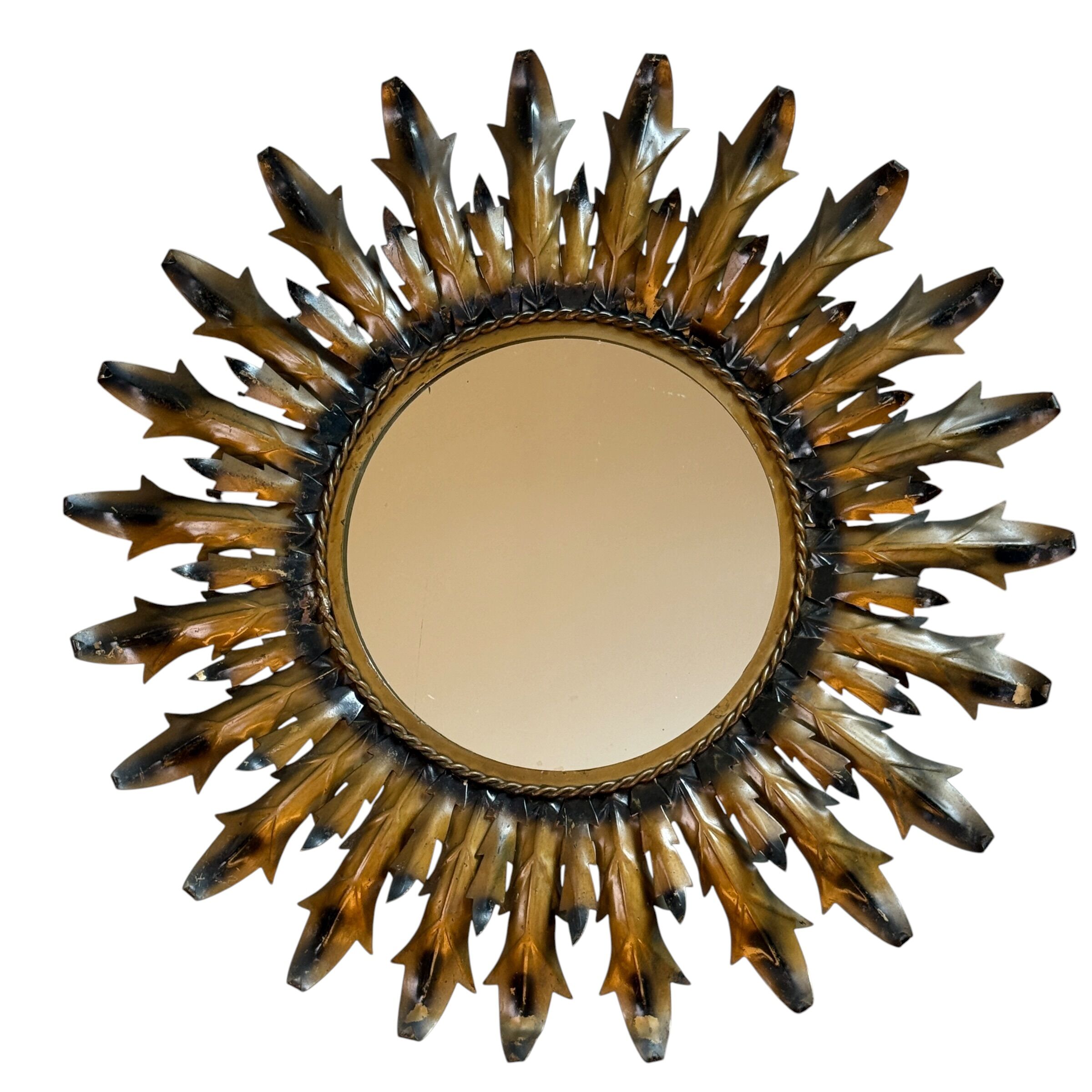 Sun mirror in wrought iron from the 1950s Italy.
