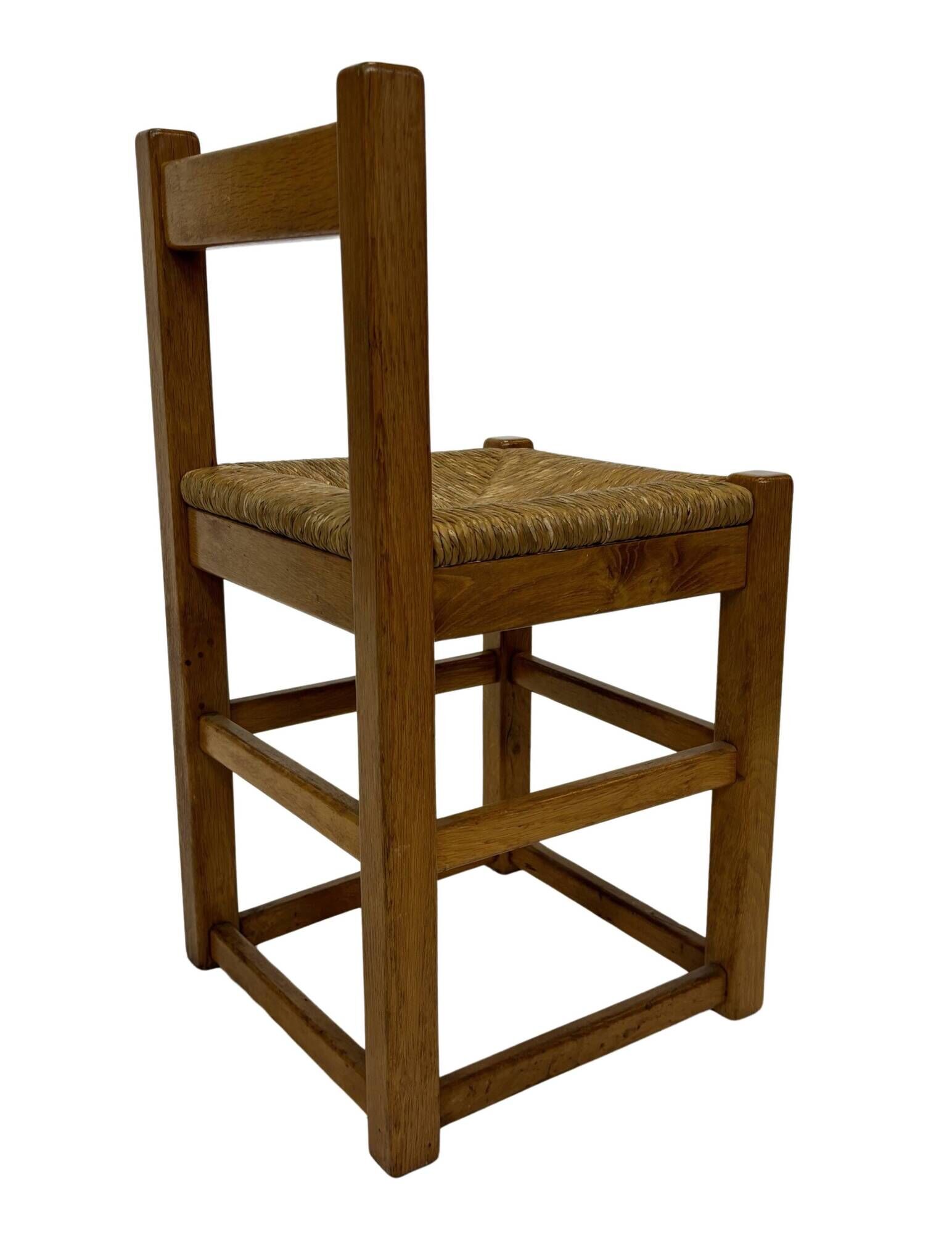 Set of four vintage chairs / stool - brutalist style minimalist oak and wicker 60s