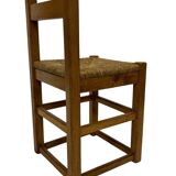 Set of four vintage chairs / stool - brutalist style minimalist oak and wicker 60s