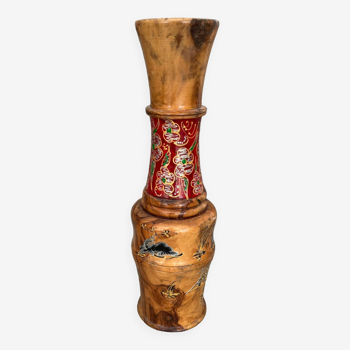 Wooden vase with cloisonné decoration