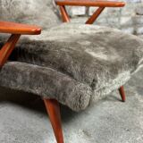 Vintage Scandinavian armchair 50'S in dyed beech and plush fabrics