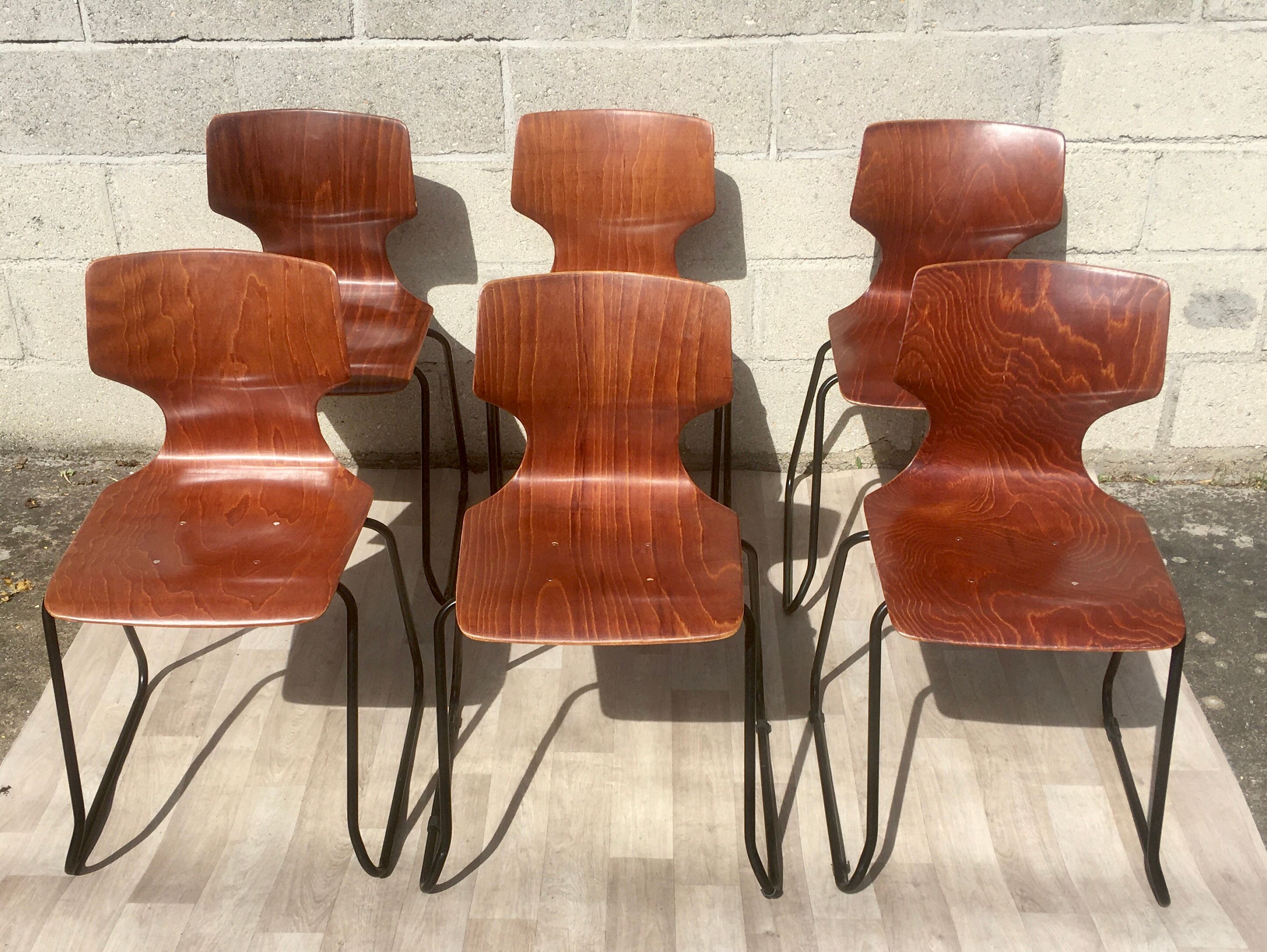 Set of 6 vintage sled chairs