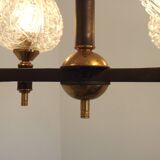 French Vintage Retro Mid Century Black & Gold 4 Arm Chandelier with Glass Shades 5015