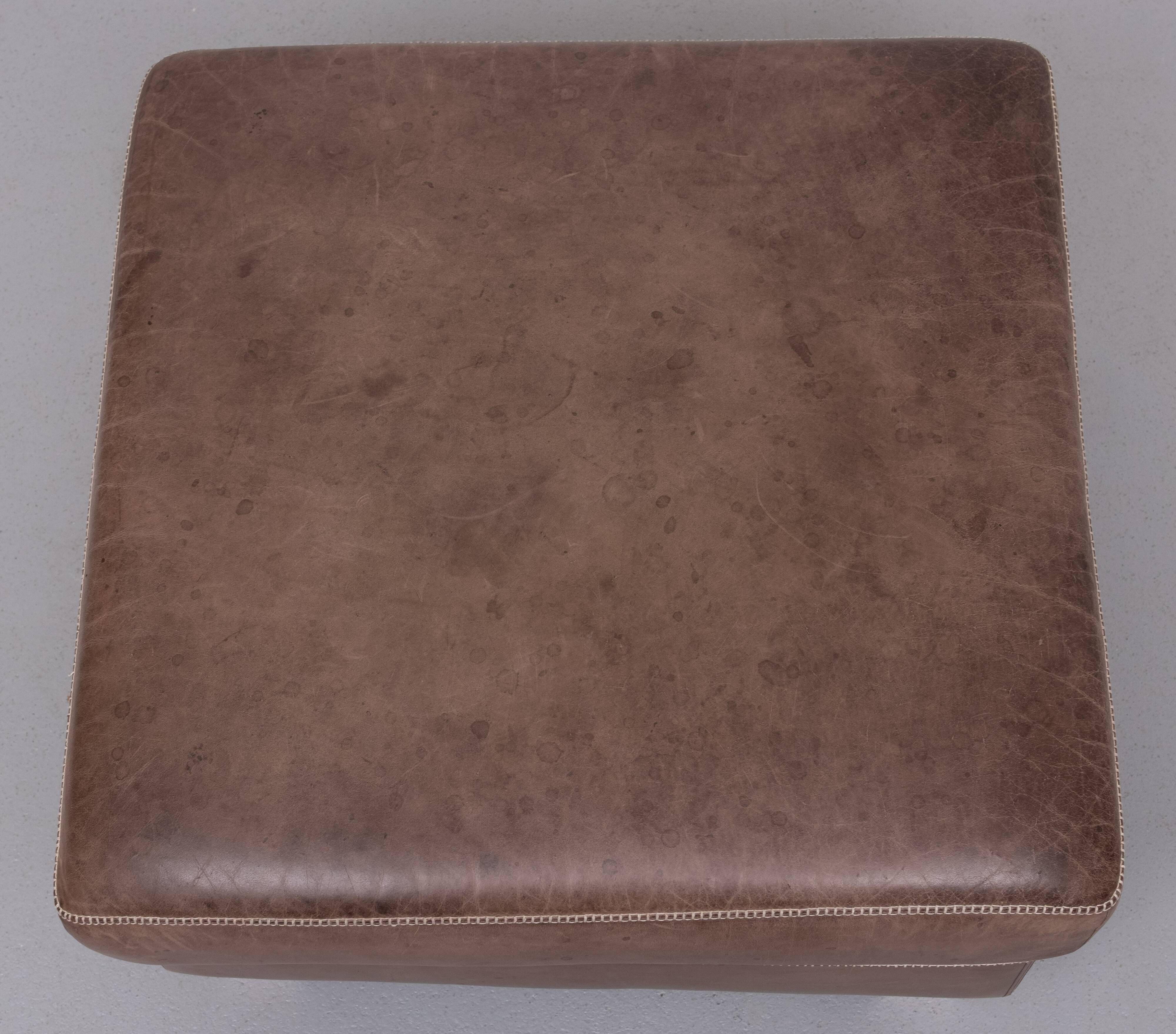 Stich Leather Pouf or Ottoman 1970s