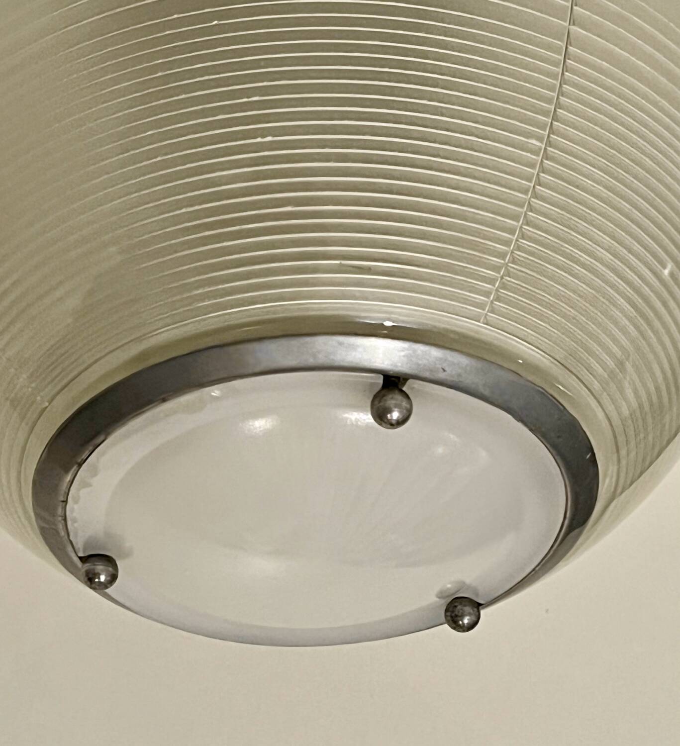 Pair of Holophane industrial design ball pendant lights