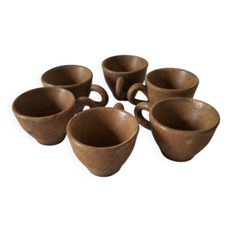 6 mini espresso cups in brown stoneware from the 1970s