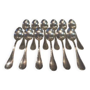 12 silver plated soup spoons by Christofle with Louis XVI ribbons