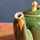 Vintage Teapot Mehun France Numbered, Green and Gold Porcelain