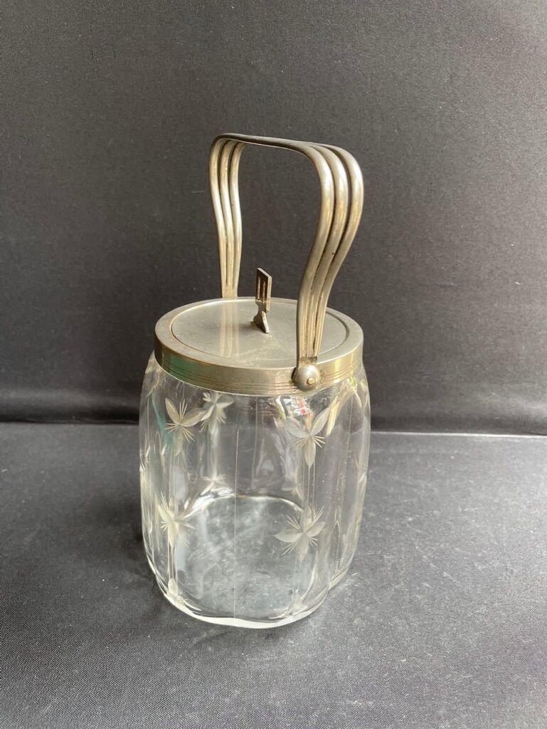 Cut crystal and silver metal cookie bucket – Art Deco