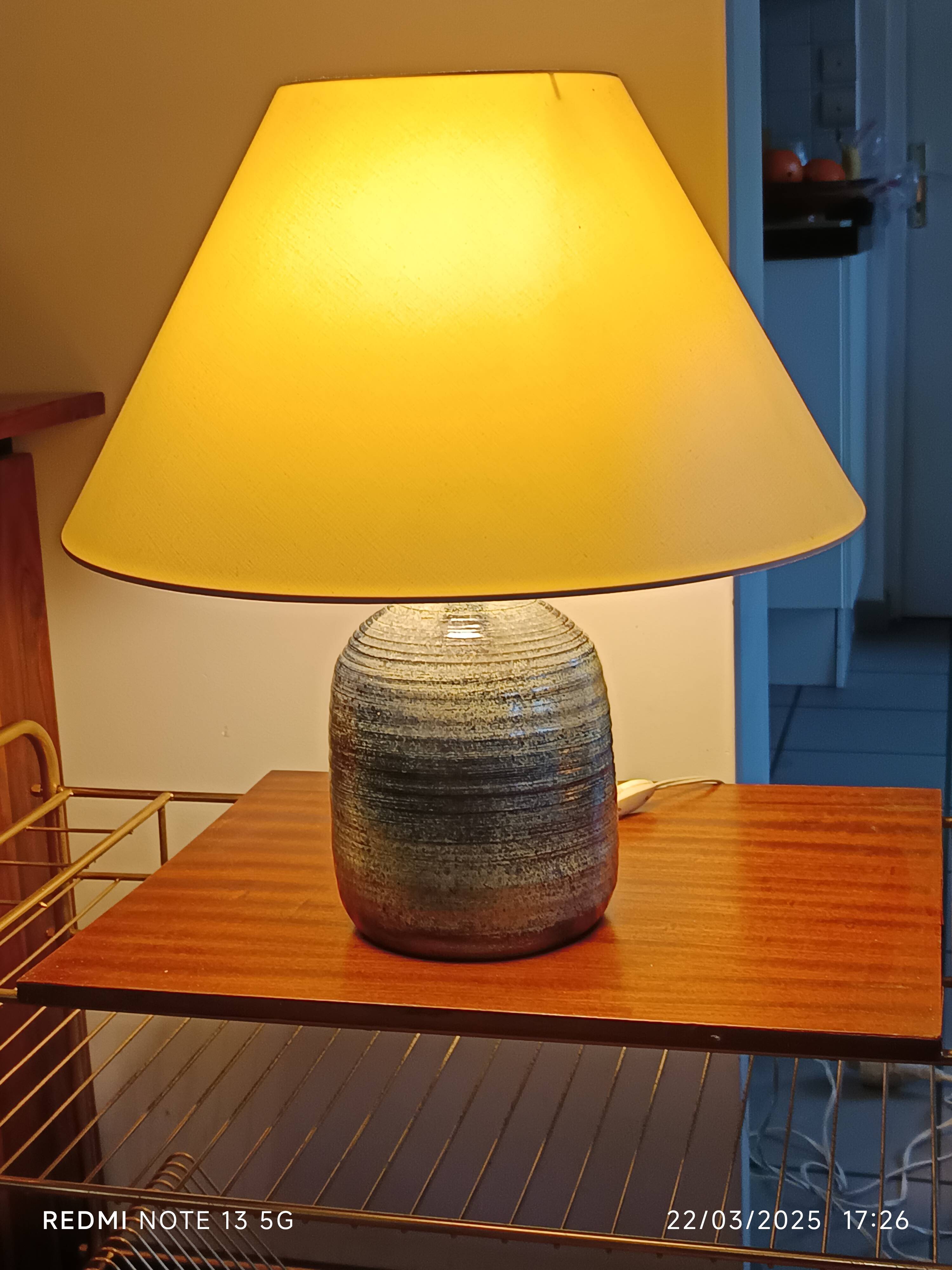 blue glazed ceramic lamp signed Ferrières 1970