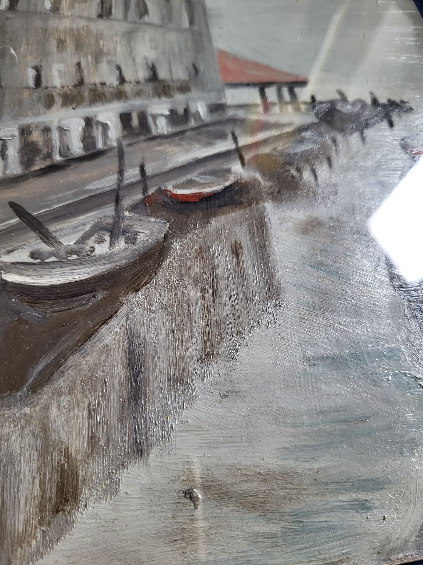 Venice Painting – Oil on old cardboard signed G. Brighenti – Frame