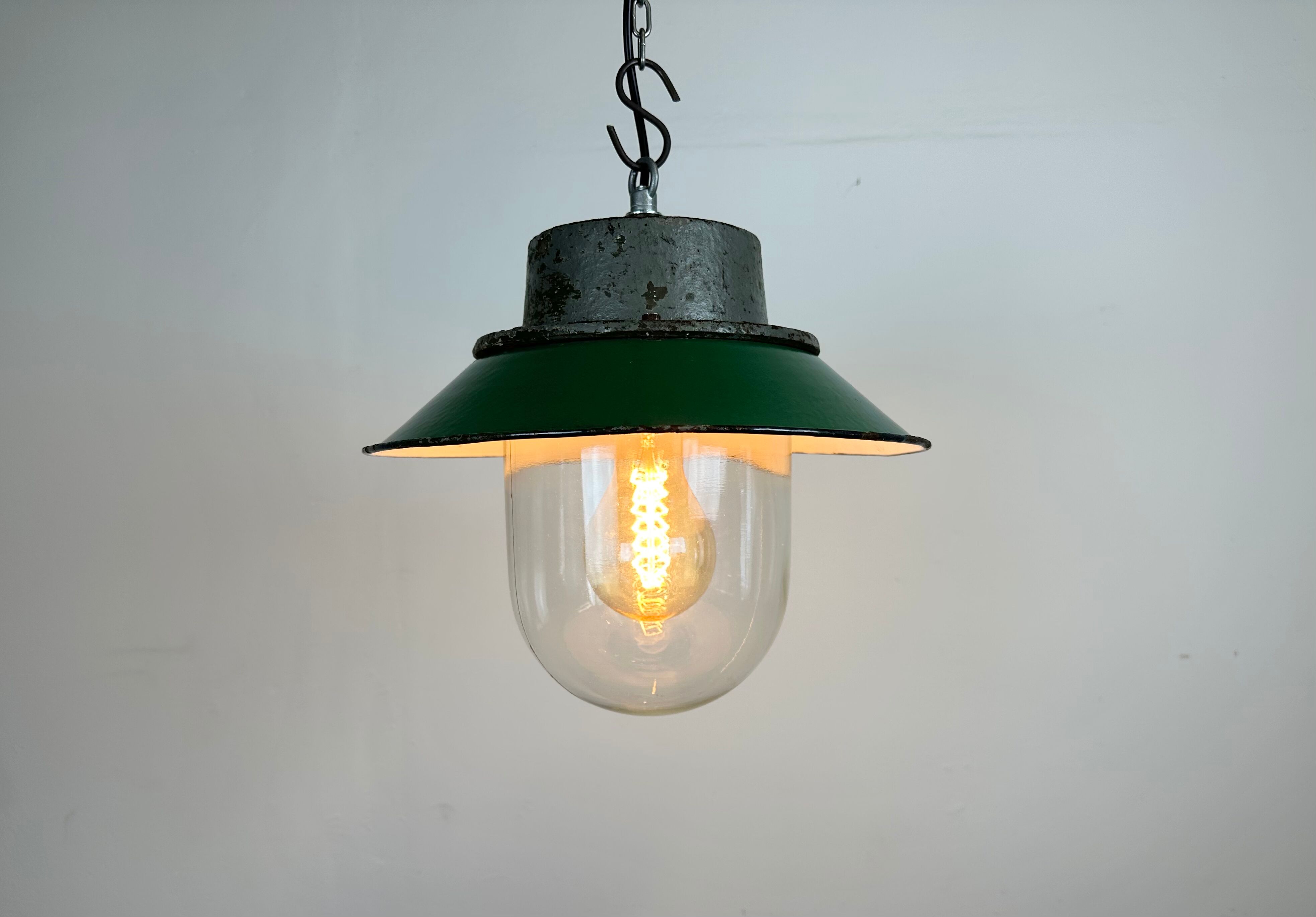 Green Enamel and Cast Iron Industrial Pendant Light, 1960s