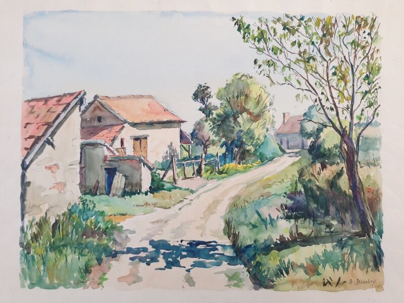 André Duculty (1912-1990) Watercolor on paper "Vitry sur Loire" Signed lower right