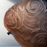 Art Deco wall lamp (1930) with rose patterns in molded pressed glass