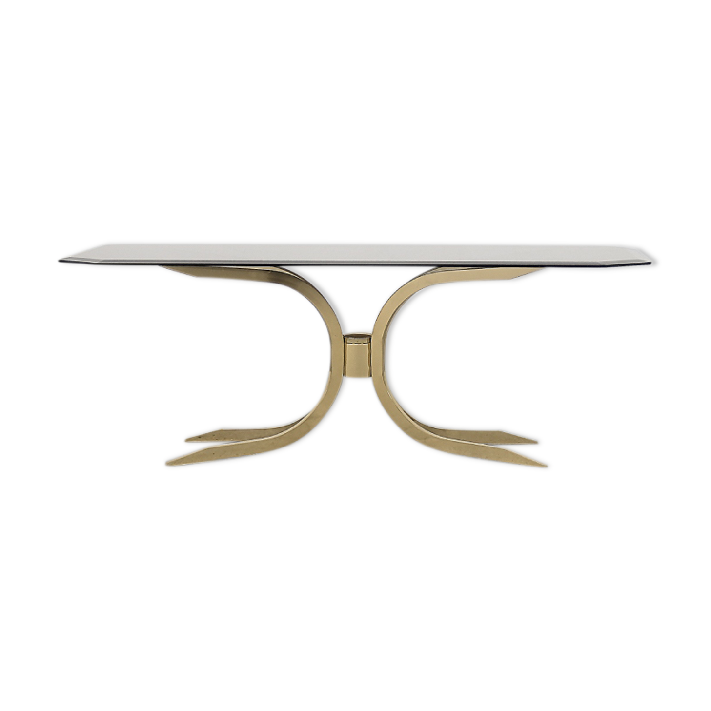 Vintage brass hollywood regency gold glamour coffee table with glass top, 1970s