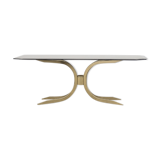 Vintage brass hollywood regency gold glamour coffee table with glass top, 1970s