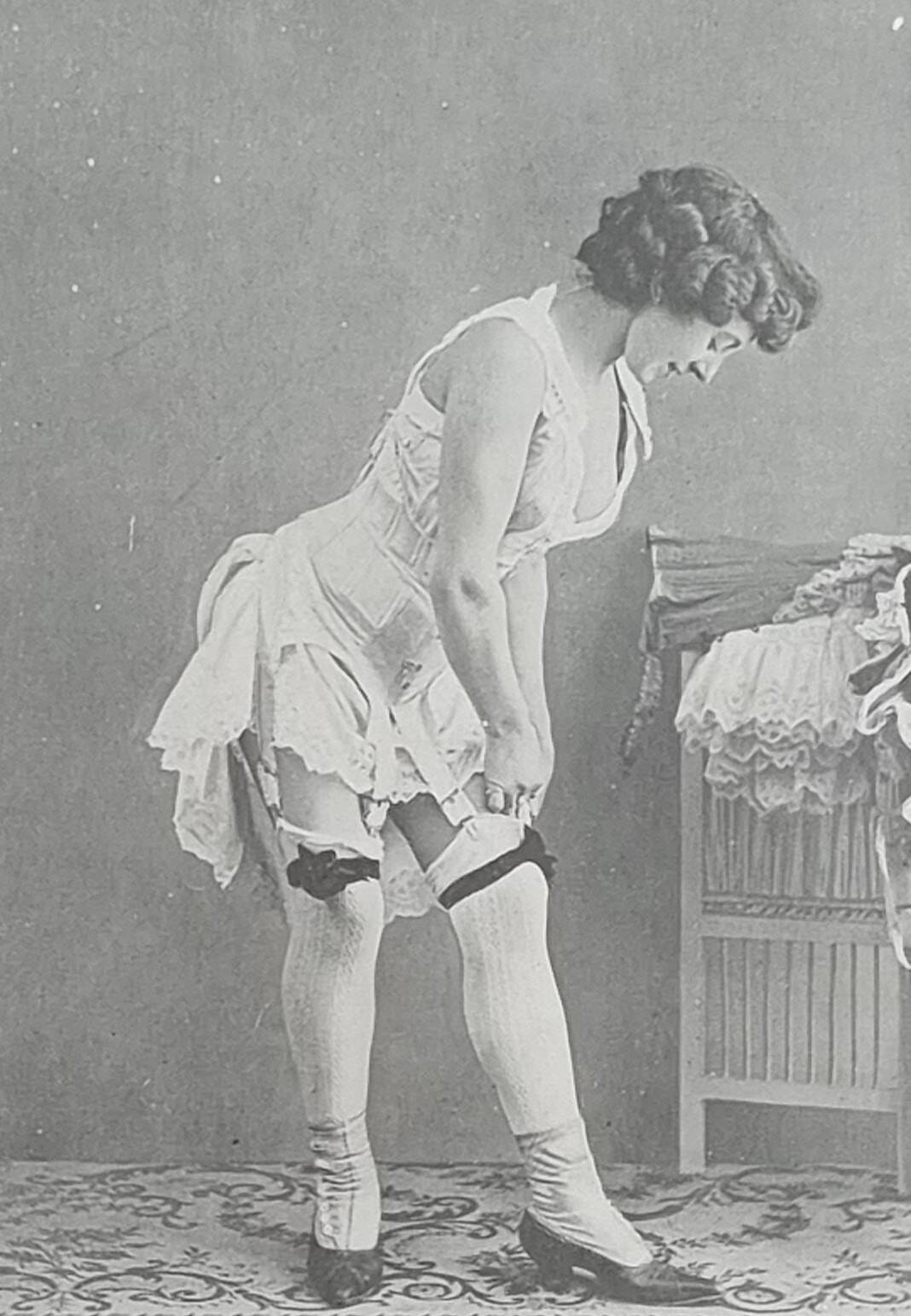 Original photogravure on glossy paper, Model in stockings and shoes 1900